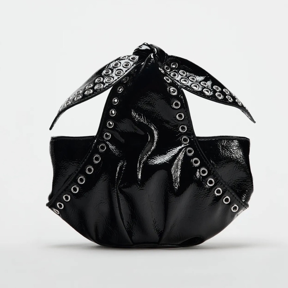 ZARA BOW STUDDED BUCKET CROSSBODY CLUTCH PURSE NWT!